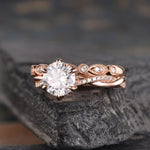 Load image into Gallery viewer, 1.50 CT Round Cut Moissanite Bridal Ring Set Solitaire Milgrain Style Mapple Gems