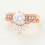 Load image into Gallery viewer, 2 CT Round Moissanite Milgrain Bridal Ring Set Vintage Engagement Ring Set Mapple Gems