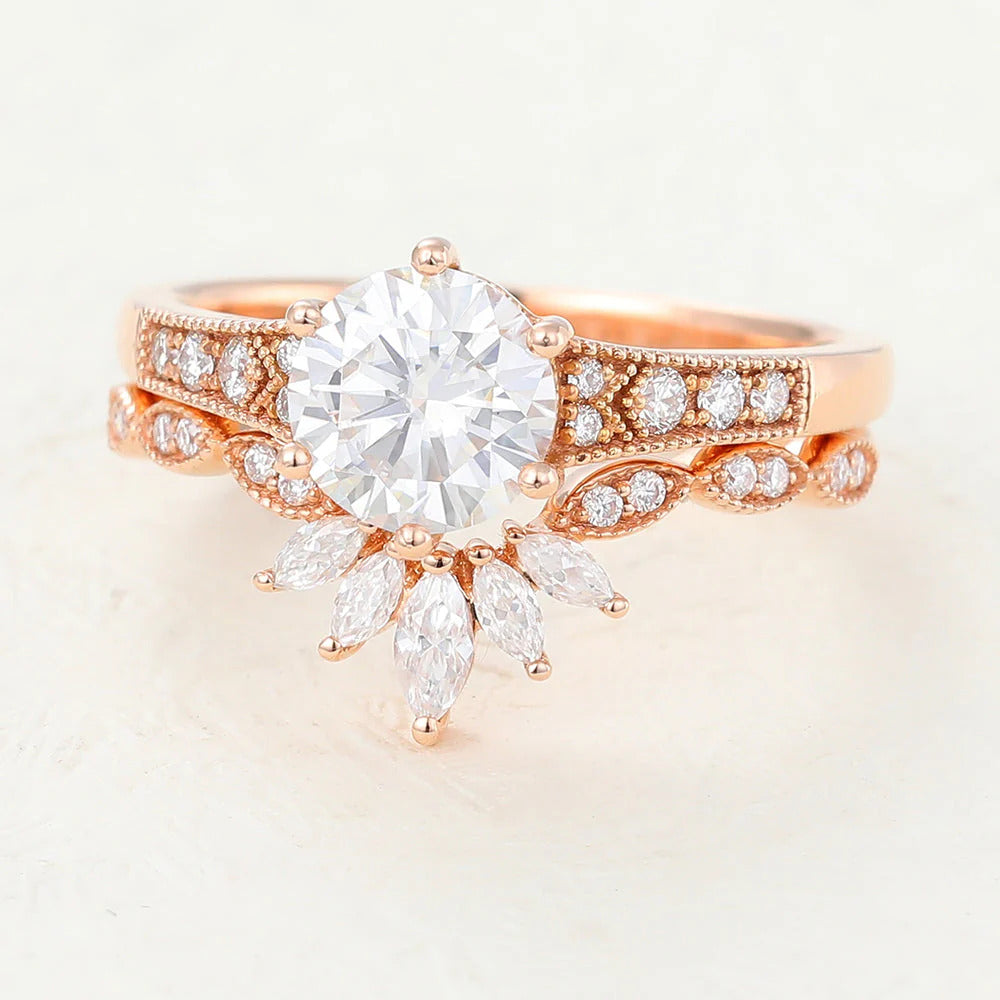 2 CT Round Moissanite Milgrain Bridal Ring Set Vintage Engagement Ring Set Mapple Gems