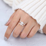 Load image into Gallery viewer, Round Moissanite Solitaire Bridal Wedding Ring Set Three Band Design Mapple Gems
