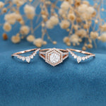 Load image into Gallery viewer, 2 CT Round Moissanite Double Halo Bridal Set Engagement Ring & Band Mapple Gems