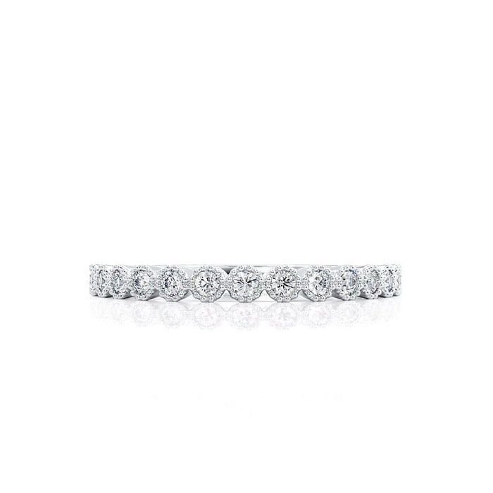 0.14 CT Round Shaped Moissanite Milgrain Style Wedding Band Mapple Gems