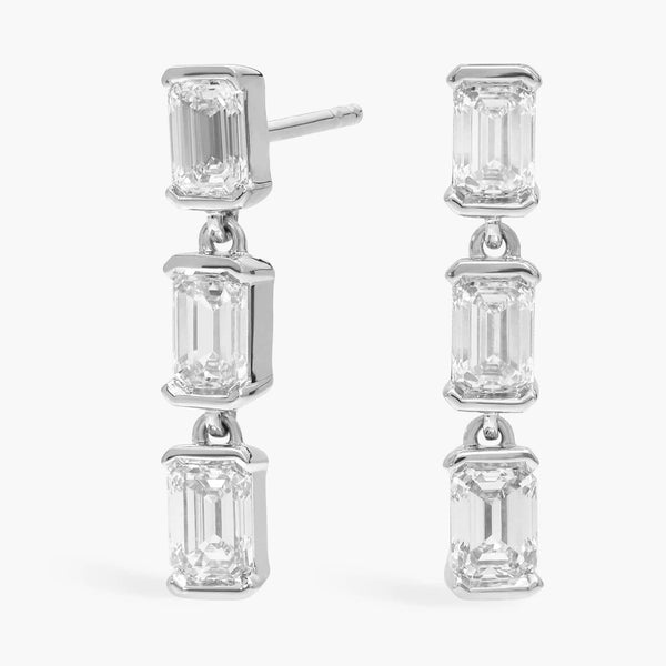 Emerald Cut Moissanite Bezel Drop Earrings - hero