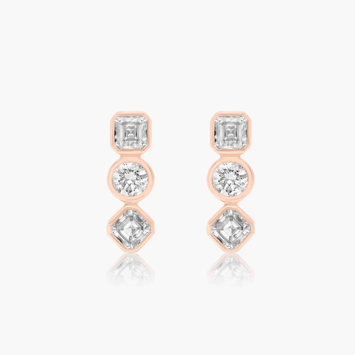 Asscher Cut Moissanite Round Three Stone Earrings - view 2