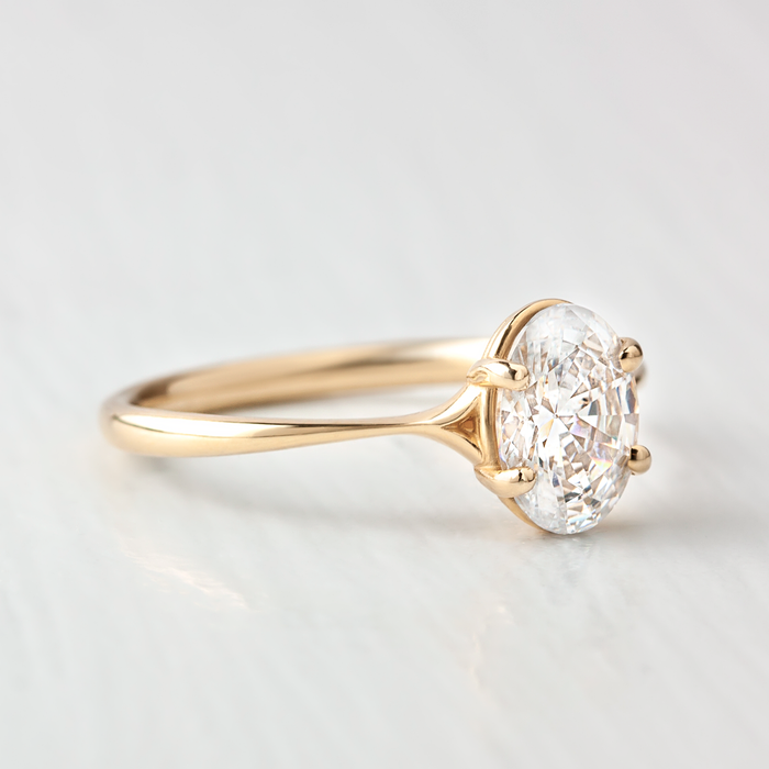 Oval Cut Moissanite Tapered Band Four Prong Solitaire Engagement Ring 2 CT to 5 CT - side view 2