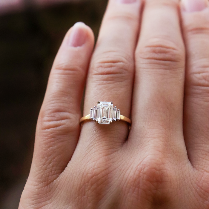 Emerald Cut Moissanite Five Stone Graduated Baguette Engagement Ring 2 CT to 5 CT - front view 1