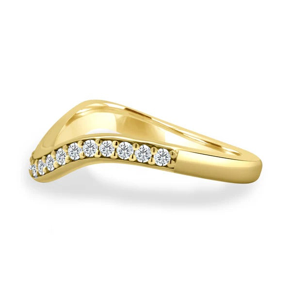 Curved pave wedding band side view