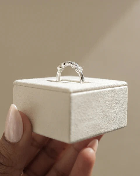 Bezel round diamond band ring side view