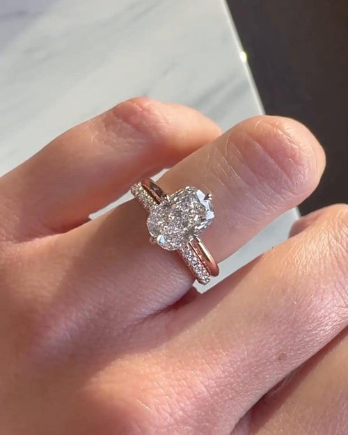 Close up of E color VVS2 cushion cut lab grown diamond