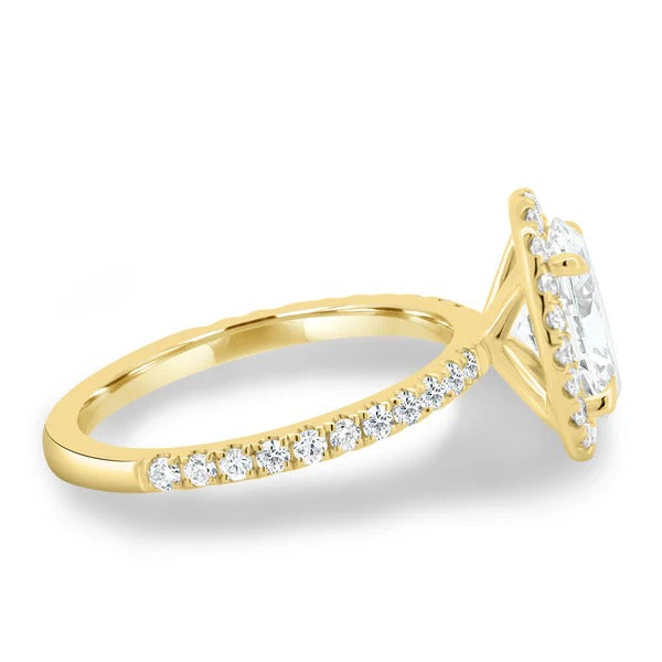 Oval halo pave ring side view