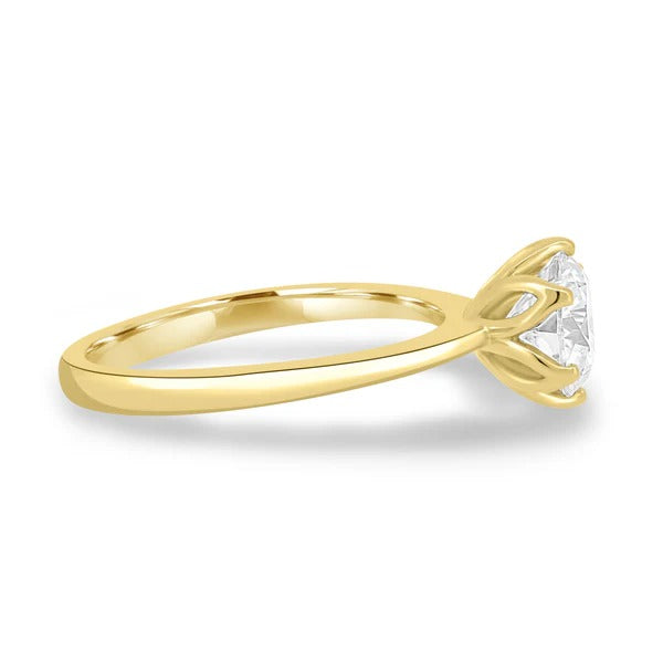 Tulip setting round solitaire ring side view