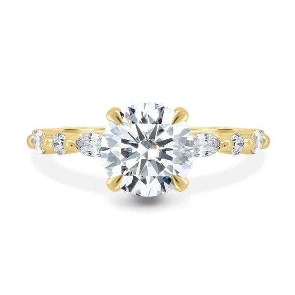 Round solitaire engagement ring accent band detail