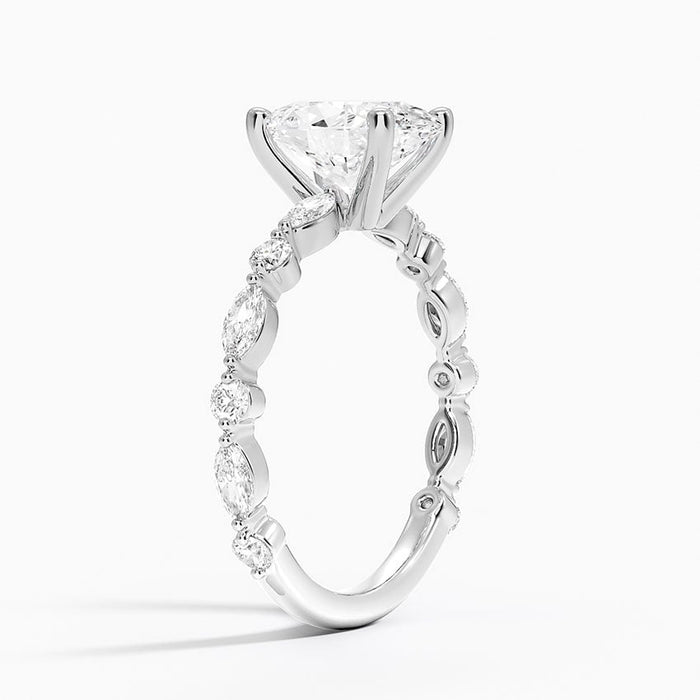 Profile view showing the alternating accents continuing the complete way round the band and the bare six claw head