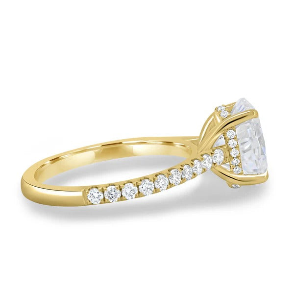 Oval hidden halo pave ring side view