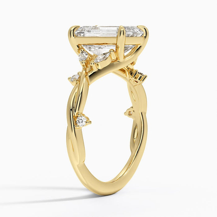 Profile view showing the twisted vine strands and individually set accent diamonds