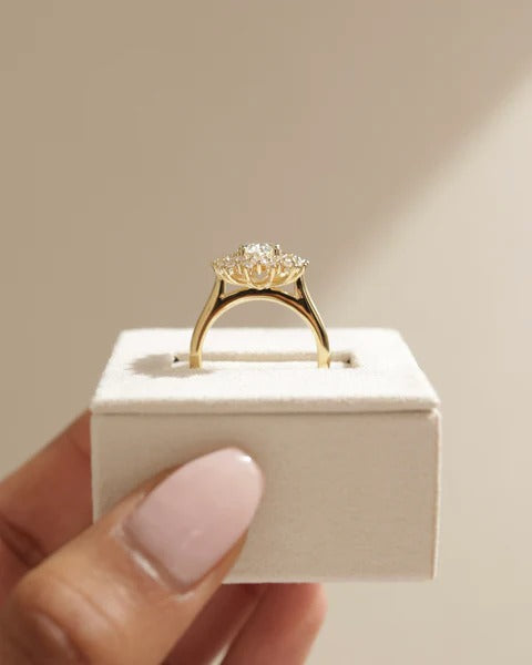 Cathedral oval halo ring side view