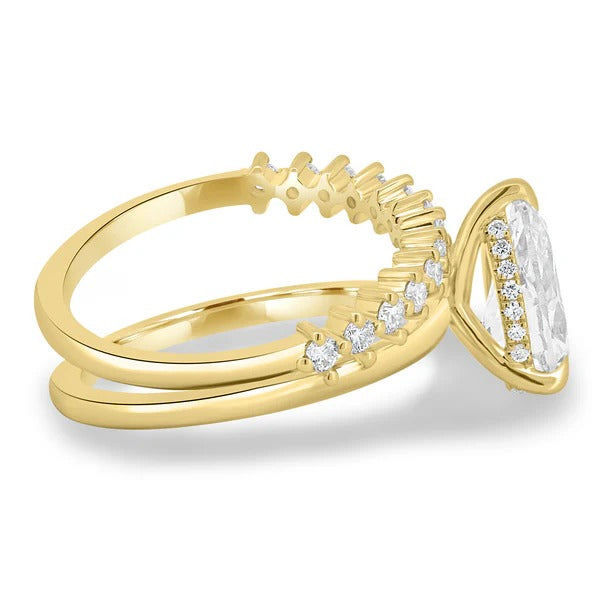 Pear cut diamond solitaire ring with double band