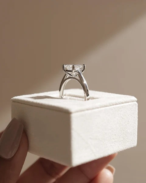 Princess cut solitaire ring side view