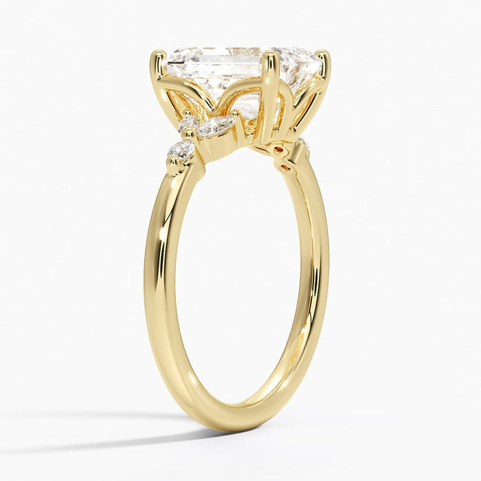 Profile view showing the marquise petals angled away from the center stone
