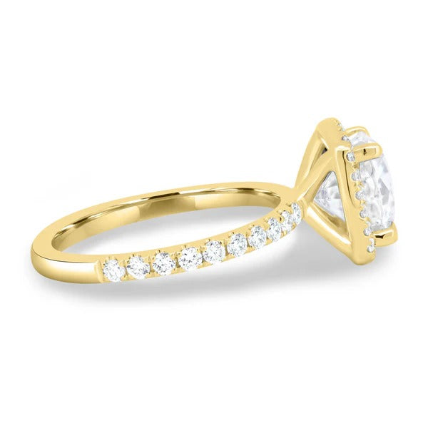 Cushion halo pave ring side view