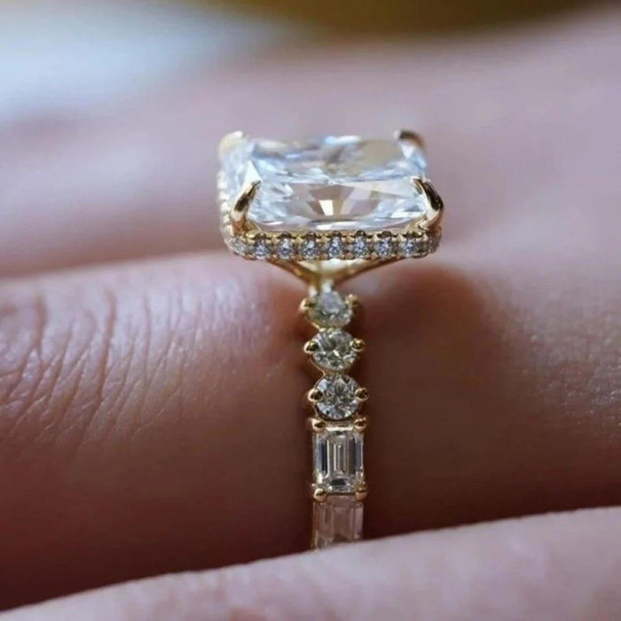 Radiant cut lab grown diamond accent ring angled view