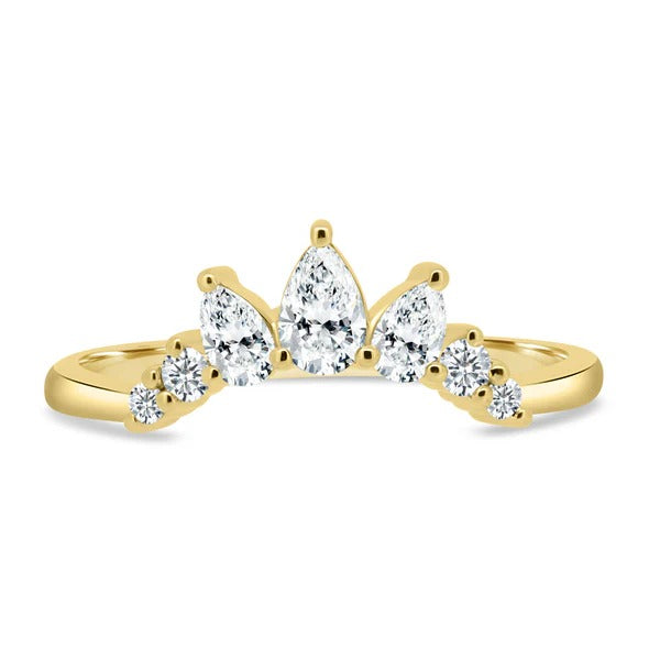 Curved wedding band with accent stones side view