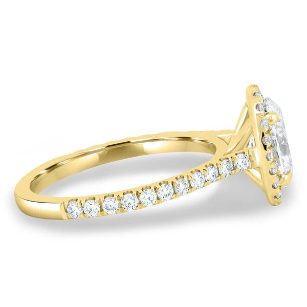 Oval halo pave ring side view