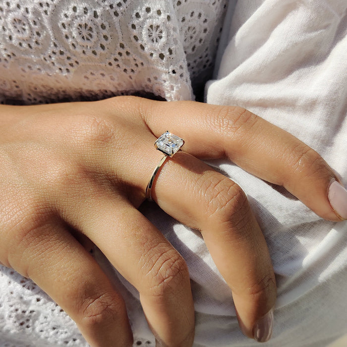 Asscher cut lab grown diamond solitaire ring