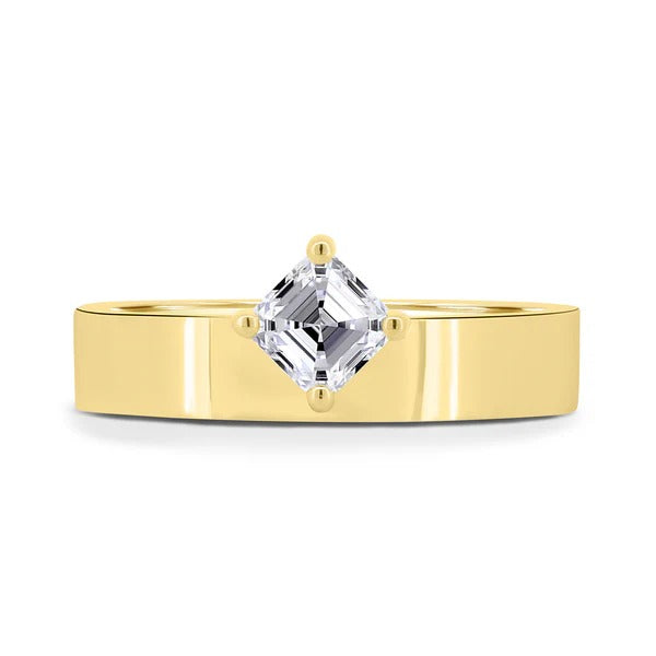 Asscher cut diamond solitaire ring with cigar band