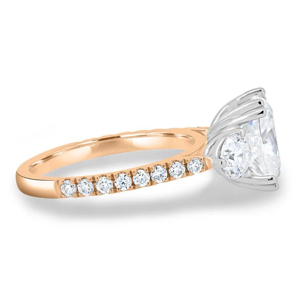 Cushion trilogy pave ring side view