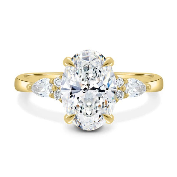 Oval three stone engagement ring detail