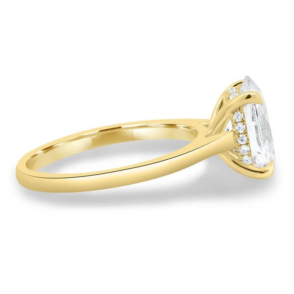 Oval cathedral solitaire hidden halo ring side view