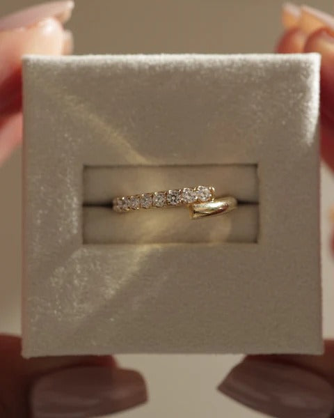 Half pave wrap wedding band curved stacking ring