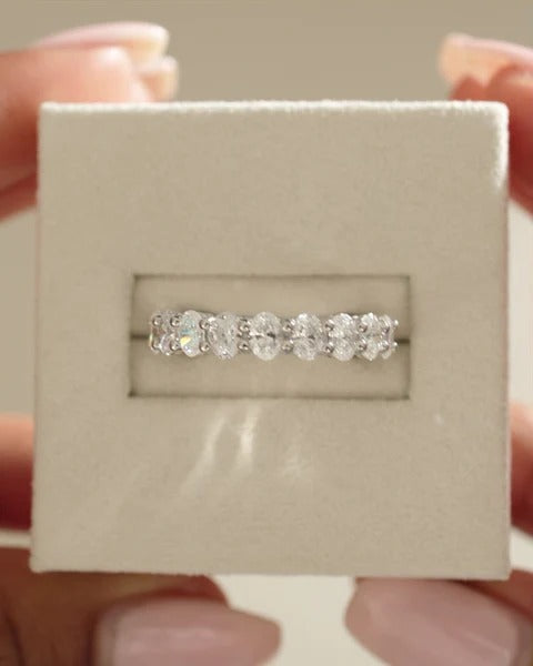 Oval eternity band ring side view