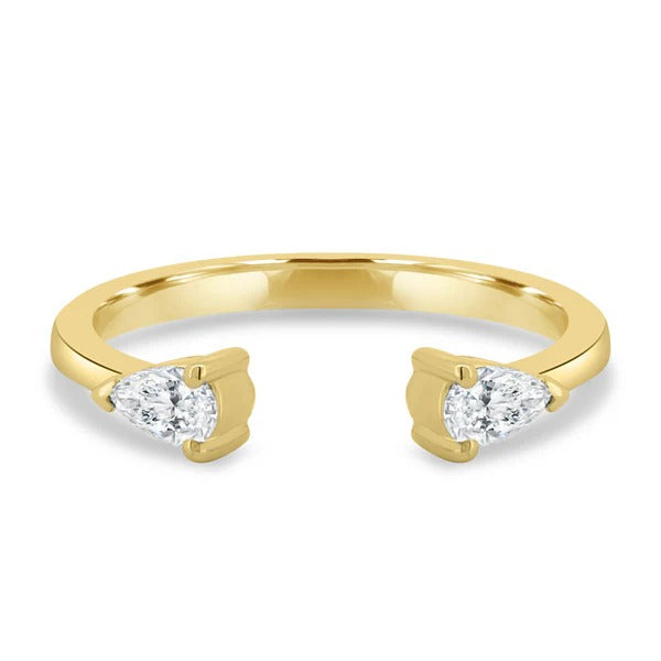 Pear open band wedding ring side view