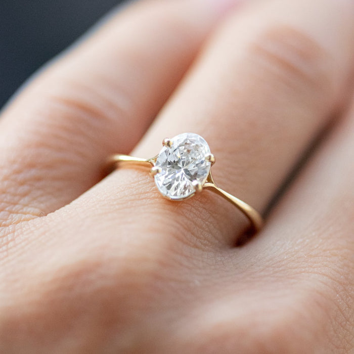 Oval Cut Moissanite Tapered Band Four Prong Solitaire Engagement Ring 2 CT to 5 CT - front view 1