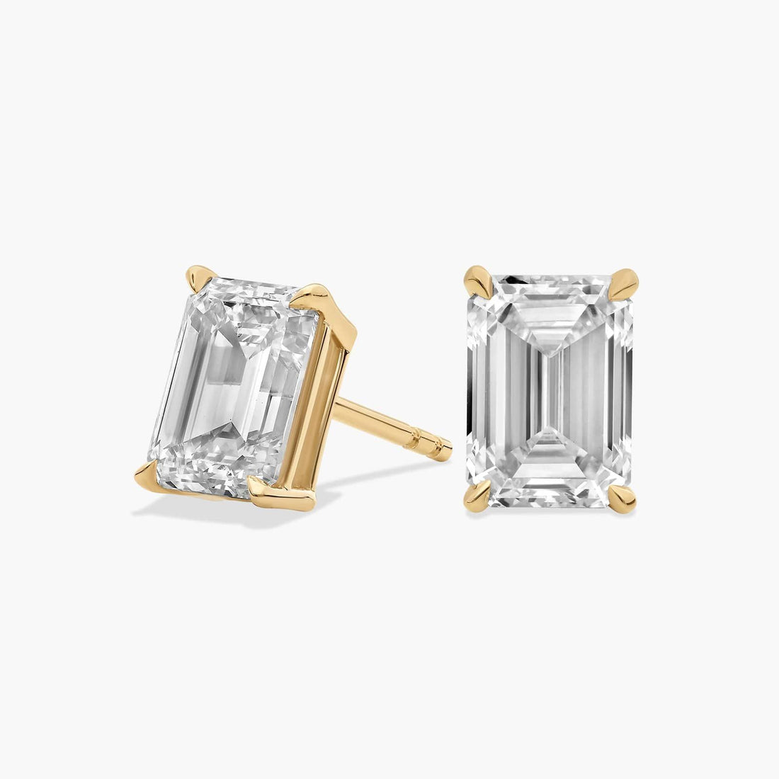 Emerald Cut Moissanite Stud Earrings – Prong Set Solitaire Wedding Earrings for Women | Diamond Alternative Emerald Studs | Mapple Gems