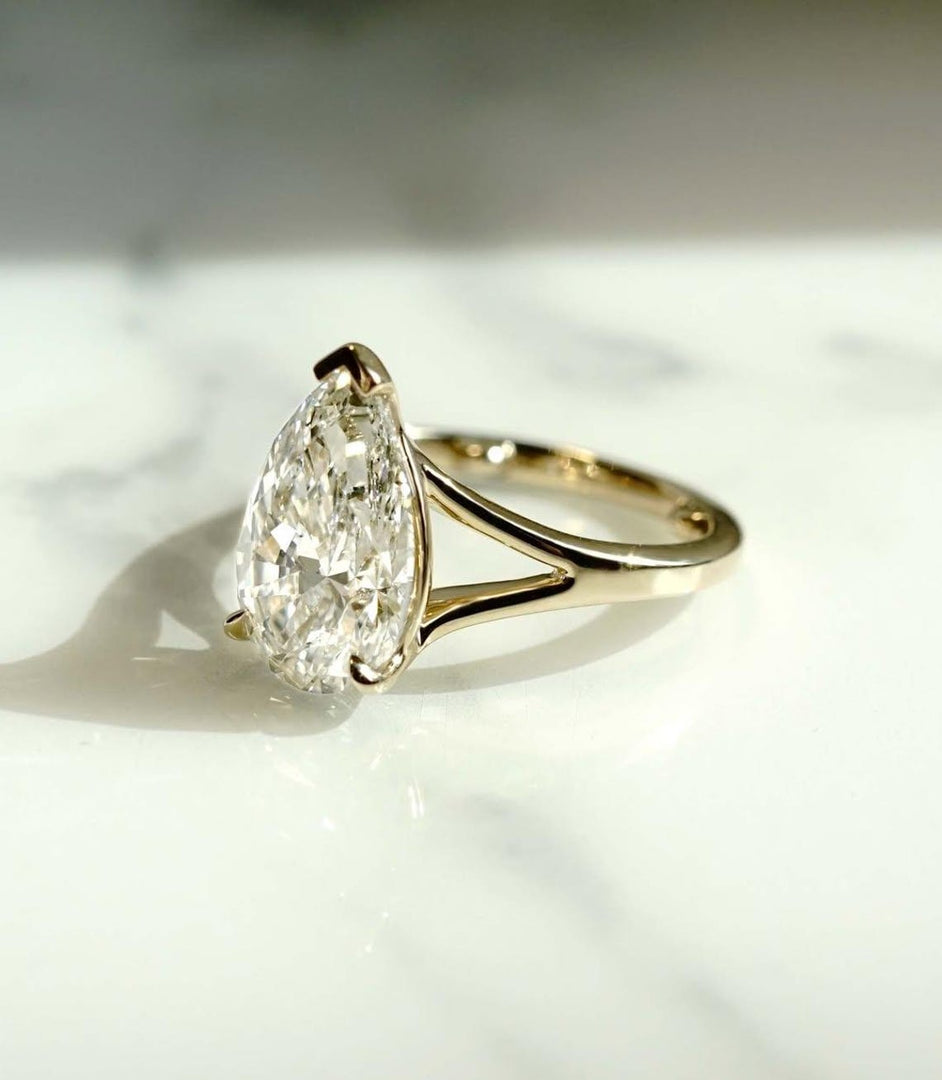Big Teardrop Moissanite Ring in Solid Gold