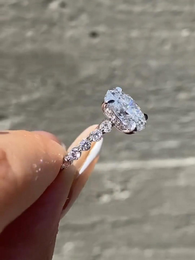 Oval Cut Moissanite Bubble Band Engagement Ring