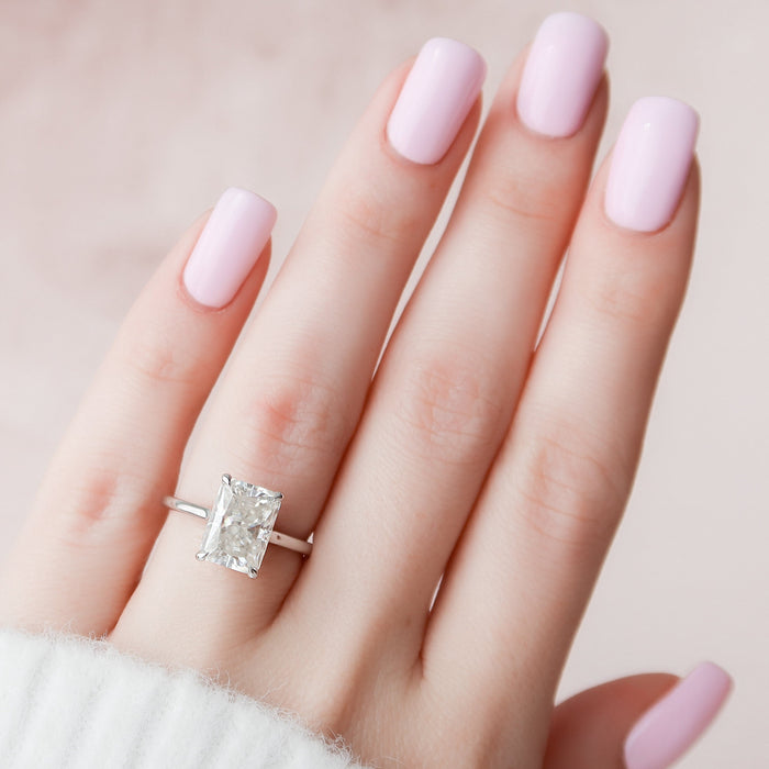Radiant Cut Moissanite Hidden Halo Engagement Ring 2 CT to 5 CT - side view 2