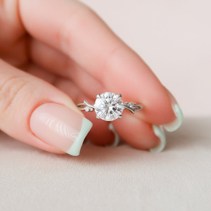 Round Cut Moissanite Twig Nature Inspired Engagement Ring - front view 1