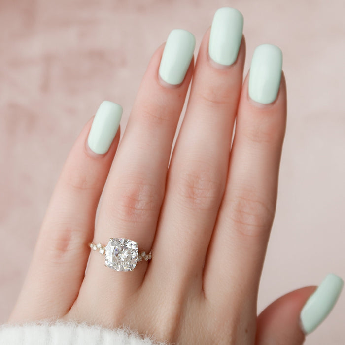Cushion Cut Moissanite Scattered Cluster Accent Engagement Ring 2 CT to 5 CT - view 2