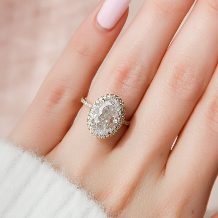 Oval Cut Moissanite Halo Pave Band Engagement Ring 2 CT to 5 CT - view 2