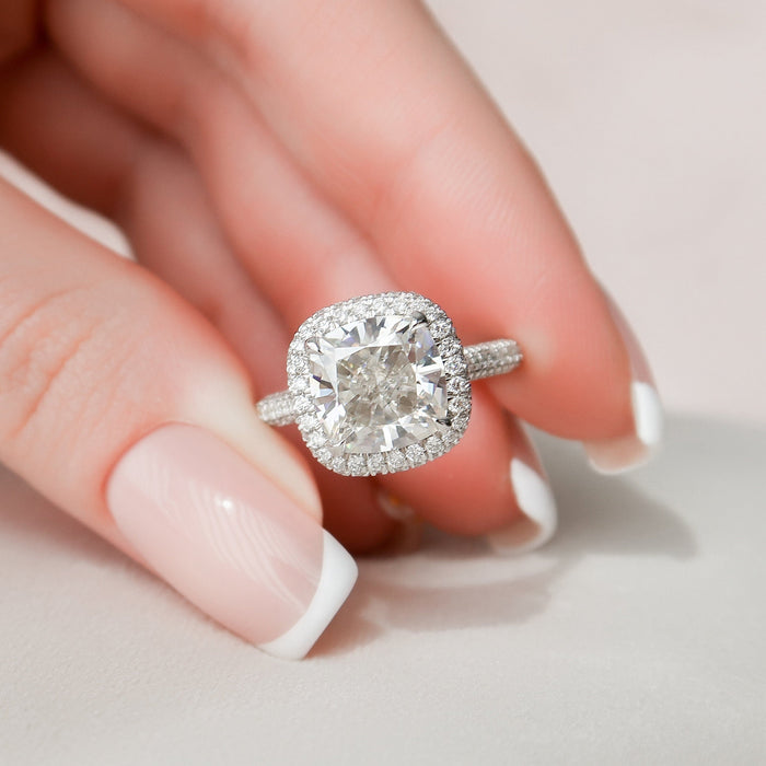 Cushion Cut Moissanite Cathedral Halo Triple Row Pave Engagement Ring 2 CT to 5 CT - view 1