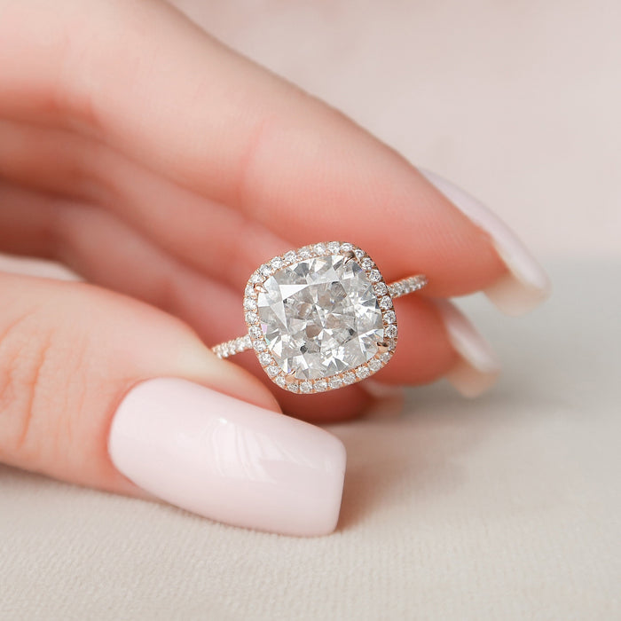 Cushion Cut Moissanite Halo Pave Band Engagement Ring 2 CT to 5 CT - view 1