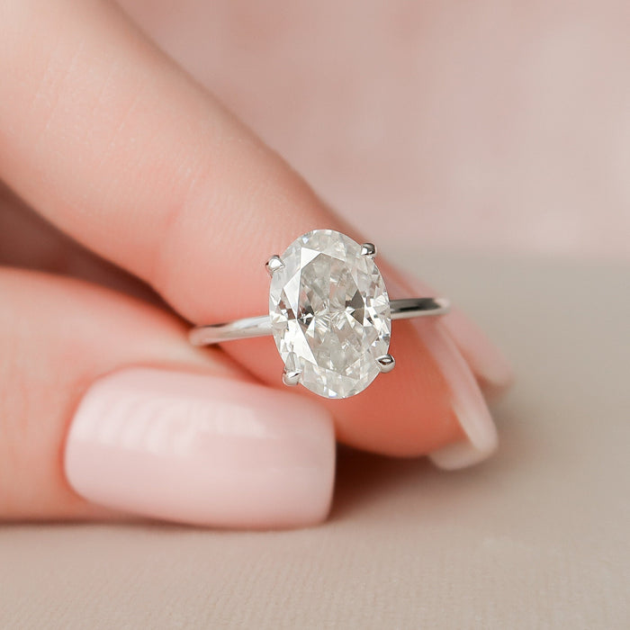 Oval Cut Moissanite Classic Polished Band Solitaire Engagement Ring 2 CT to 5 CT - view 1