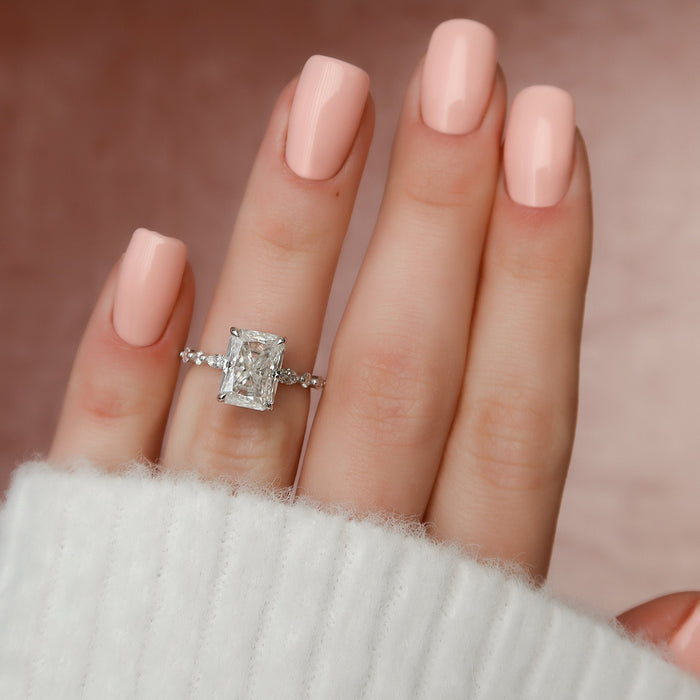 Radiant Cut Moissanite Marquise and Round Accent Band Engagement Ring 2 CT to 5 CT - view 2