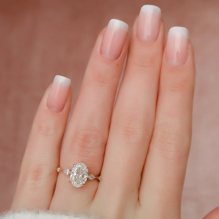 Oval Cut Moissanite Pear Side Stone Three Stone Engagement Ring 2 CT to 5 CT - view 2