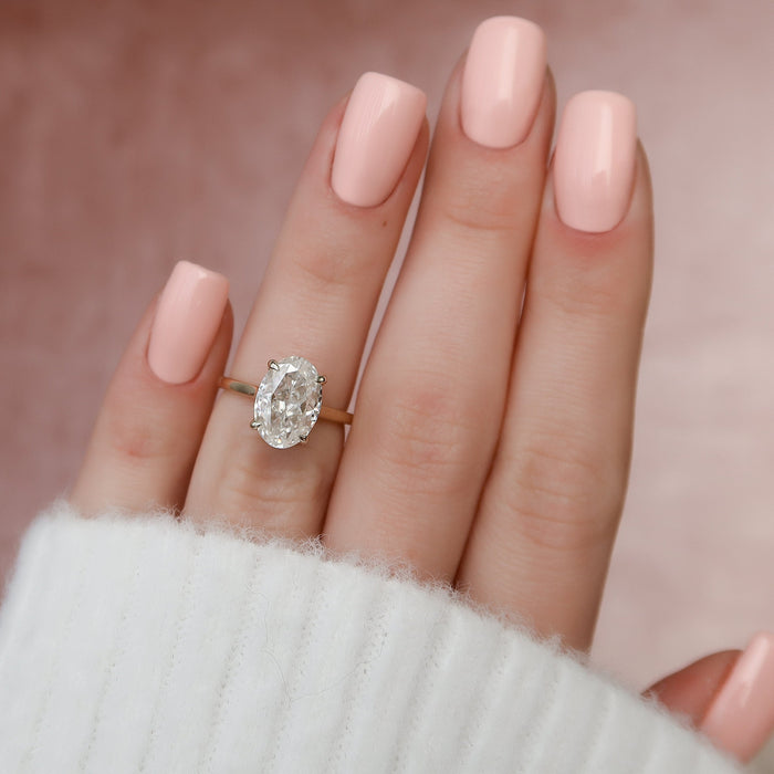Oval Cut Moissanite Slim Band Four Prong Solitaire Engagement Ring 2 CT to 5 CT - view 2