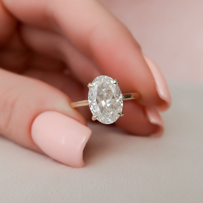 Oval Cut Moissanite Slim Band Four Prong Solitaire Engagement Ring 2 CT to 5 CT - view 1